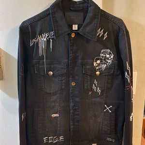Guess Black Distressed Graffiti Denim Jacket
